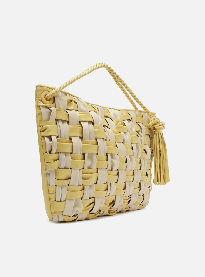 Bolsa Hobo Amarela Couro Grande Tressê Bicolor