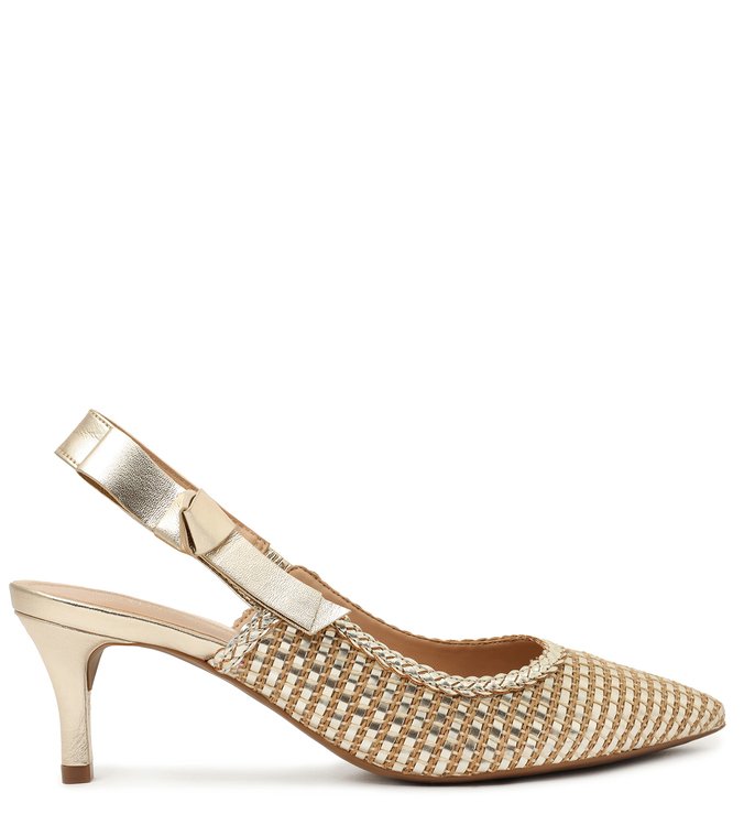 Scarpin Dourado Tramas Platino
