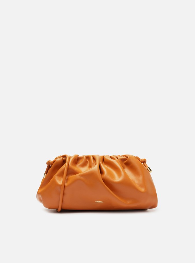 Clutch Laranja Couro Média Pedrarias Concha