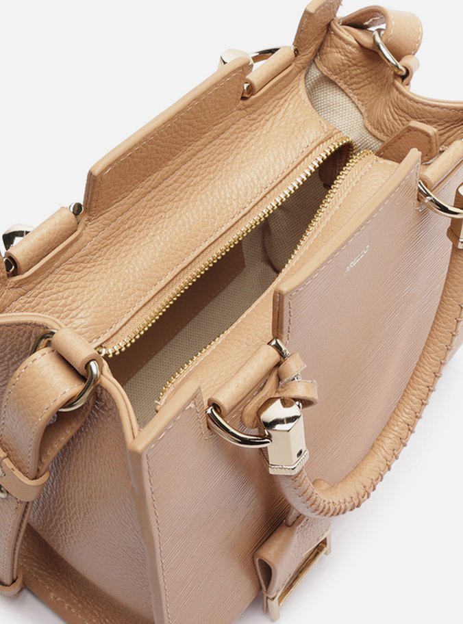 Bolsa Tote Bege Couro Abraccio Média