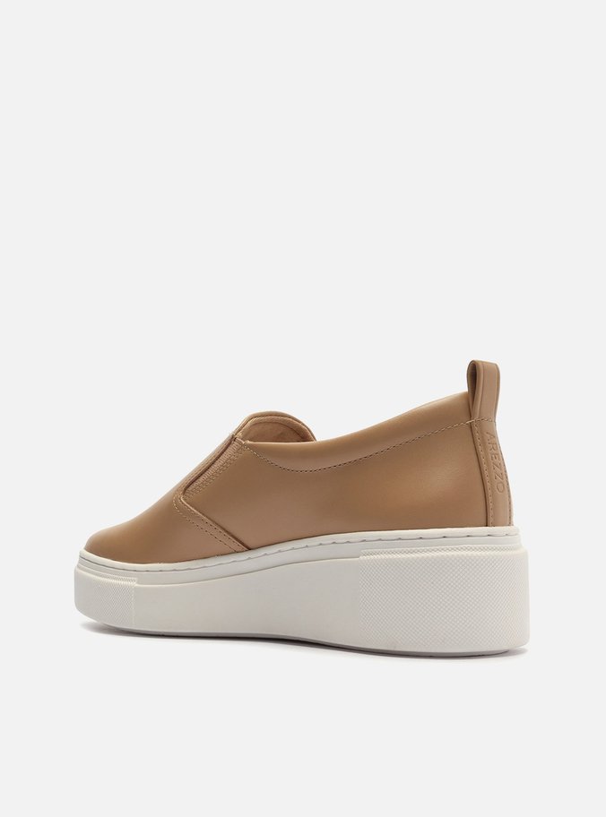 Tênis Slip On Couro Flatform Elástico Nude