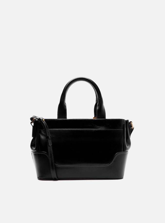 Bolsa Tote Preta Couro Natural Média Metais