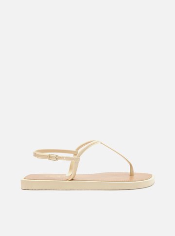 Sandália Rasteira Off-White e Slim Leaf Thong