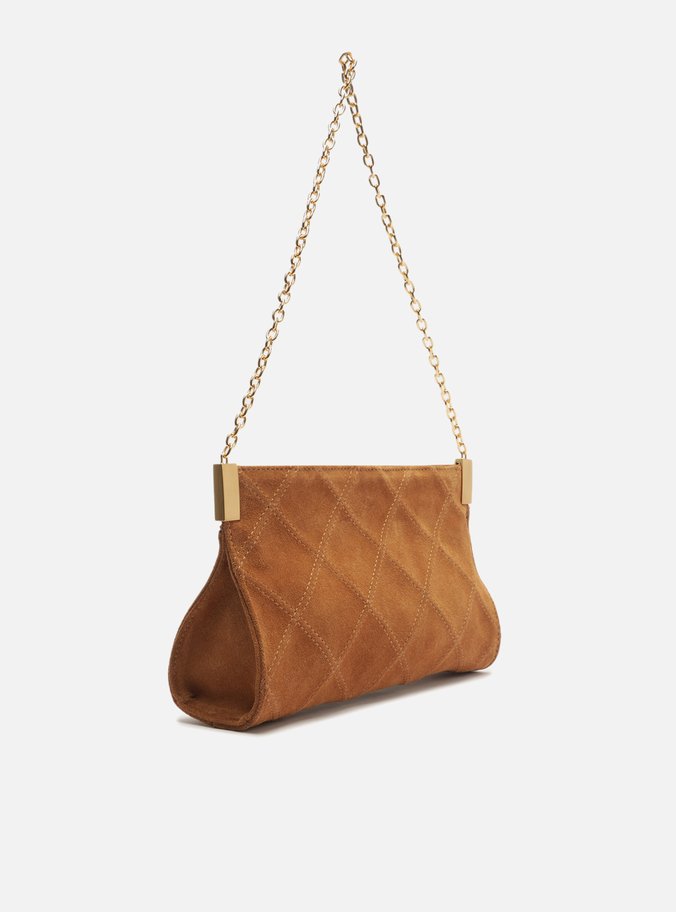 Bolsa Tiracolo Marrom Camel Suede Média Matelassê