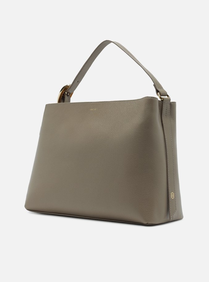 Bolsa Tote Cinza Couro Grande Básica