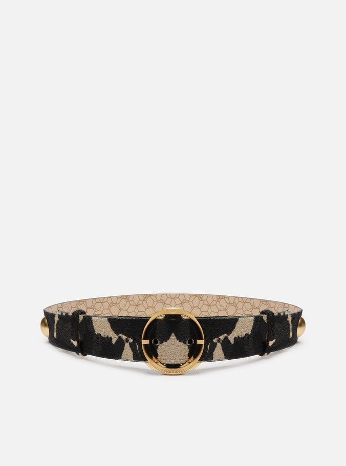 Cinto Animal Print Cow Fivela Redonda Metais