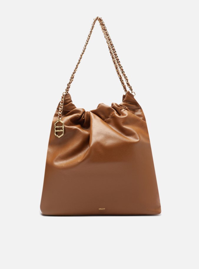 Bolsa Hobo Marrom Couro Grande Alça Corrente