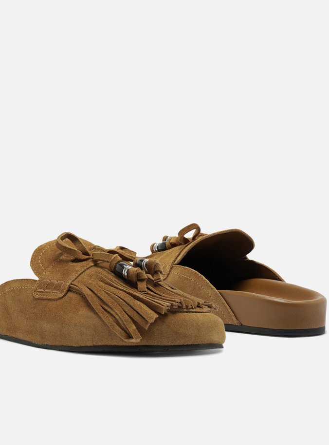 Mule Marrom Clara Suede Franjas