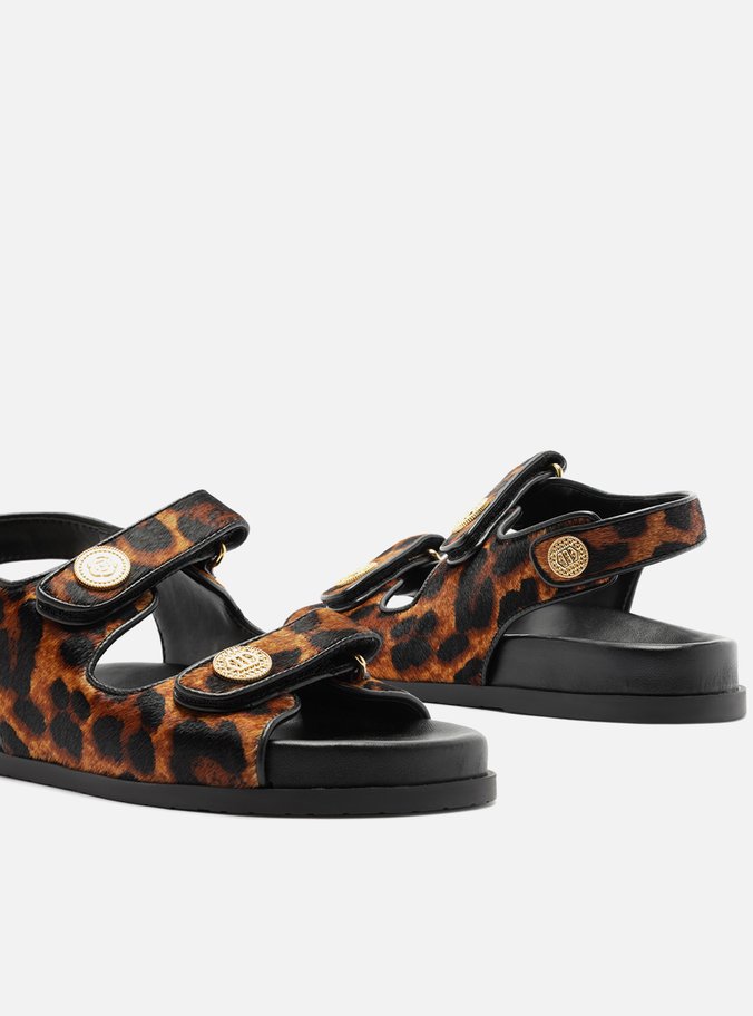 Sandália Papete Animal Print Tiras Velcro