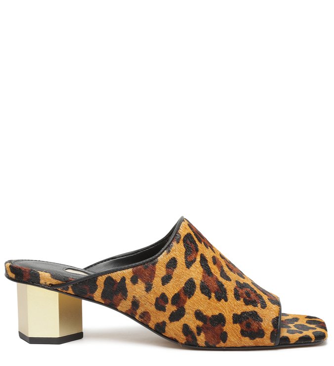 Mule Animal Print Salto Bloco Metalizado