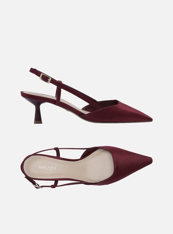 Scarpin Vermelho Cetim Salto Baixo Geométrico