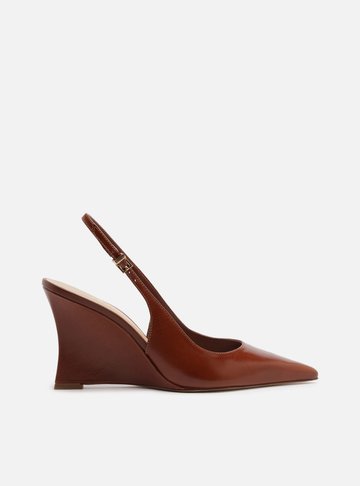 Scarpin Marrom Couro Salto Alto Anabela Slingback