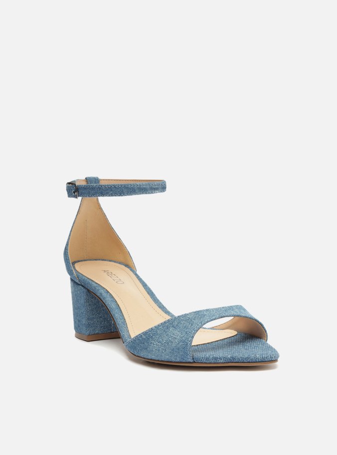 Sandália Azul Denim Salto Bloco Bico Fino