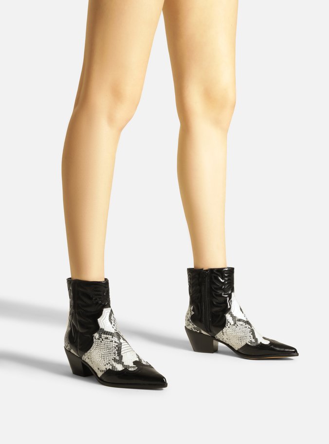 Bota Preta Couro Cano Curto Western Snake