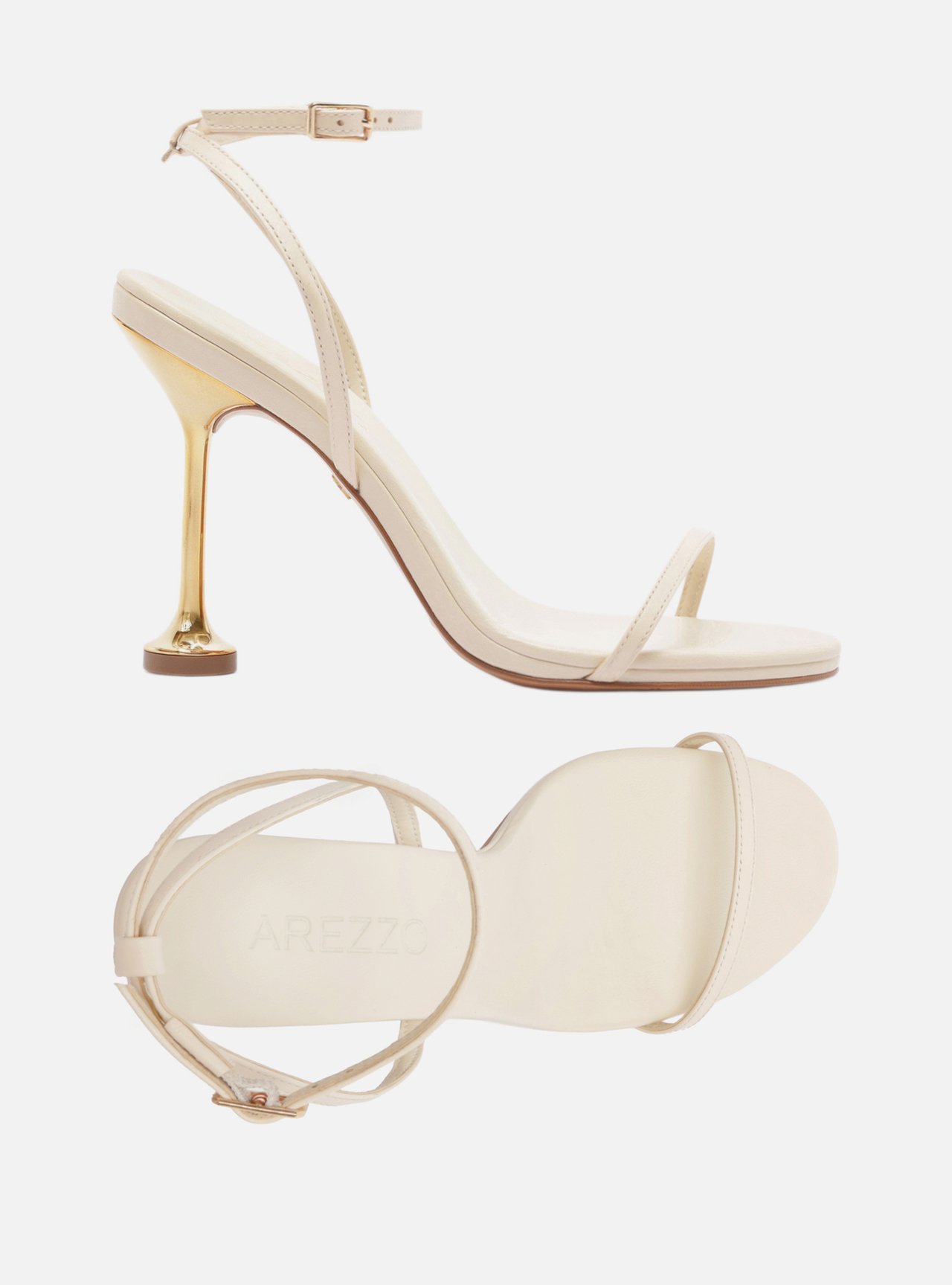 Sandália Off White Couro Salto Alto Taça Dourado — foto 5