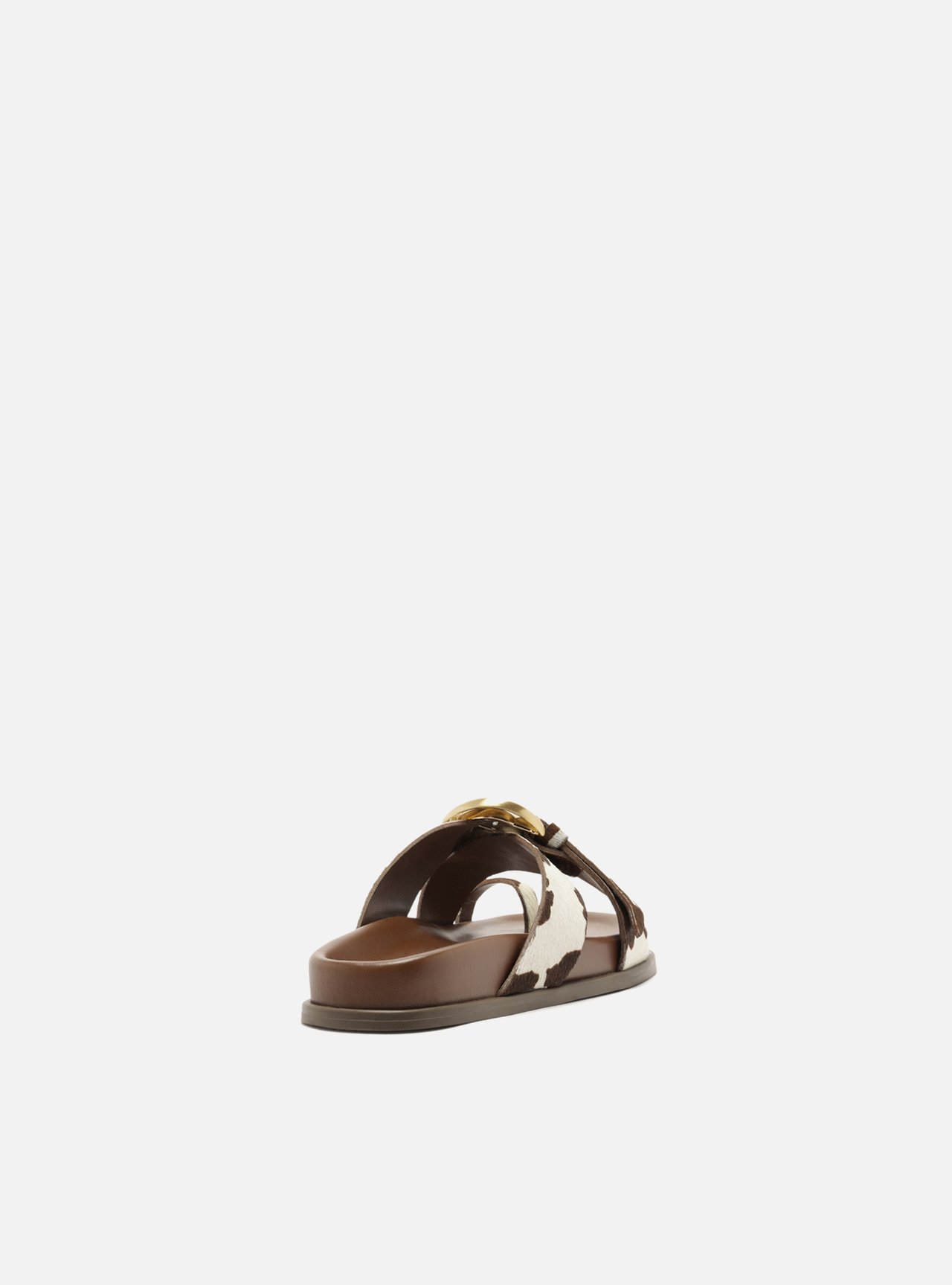 Sandália Papete Animal Print Couro Flatform Fivela Dourada — foto 3