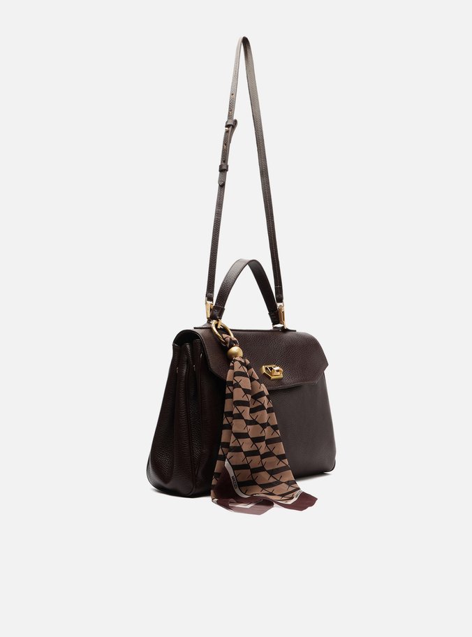Bolsa Satchel Marrom Couro Média Lenço