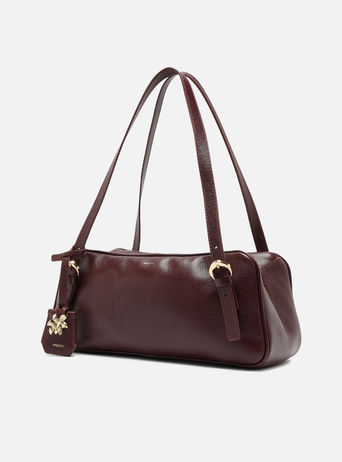 Bolsa Bowling Vinho Couro Grande Metal Flor