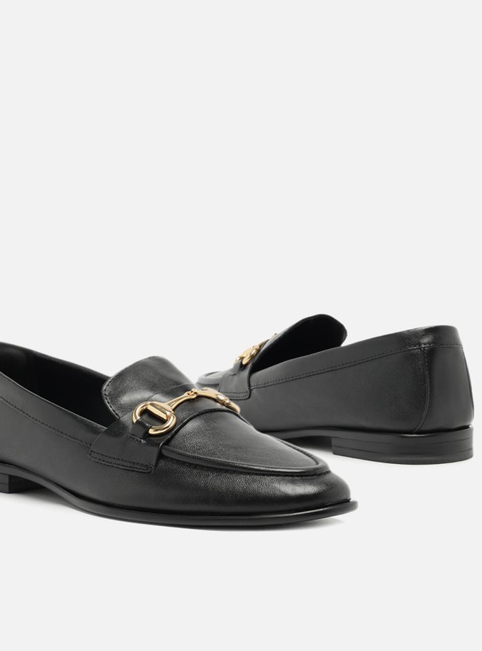 Mocassim Preto Couro Bico Fino Bridão