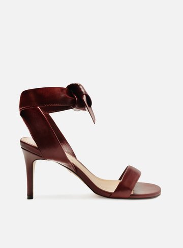 Sandália Vermelha Couro Salto Fino Amarração