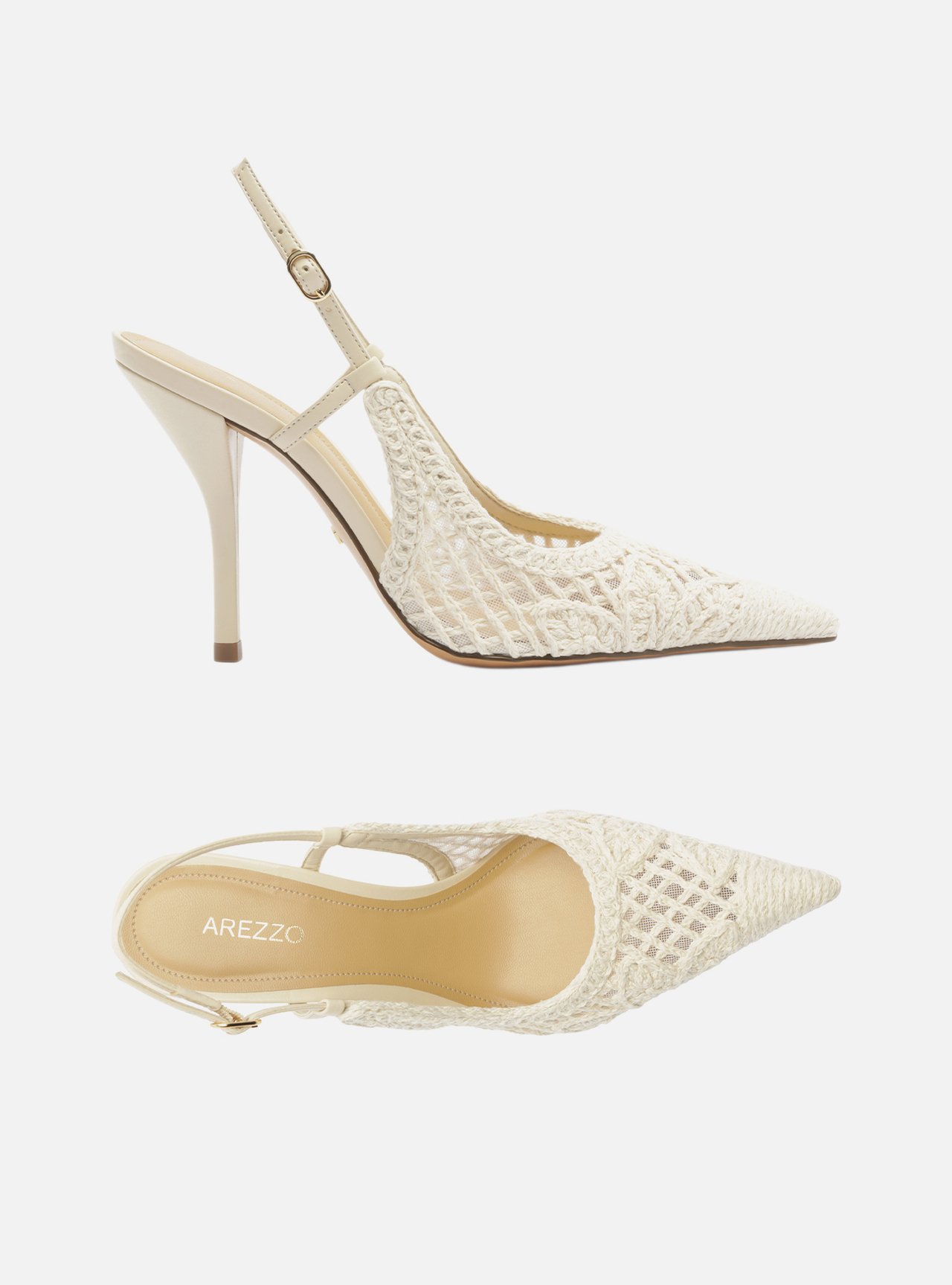 Scarpin Off White Bordado Salto Alto Fino Slingback — foto 6