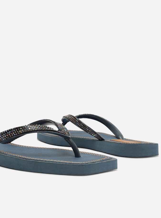 Chinelo de Dedo Azul Denim Square Strass Brizza