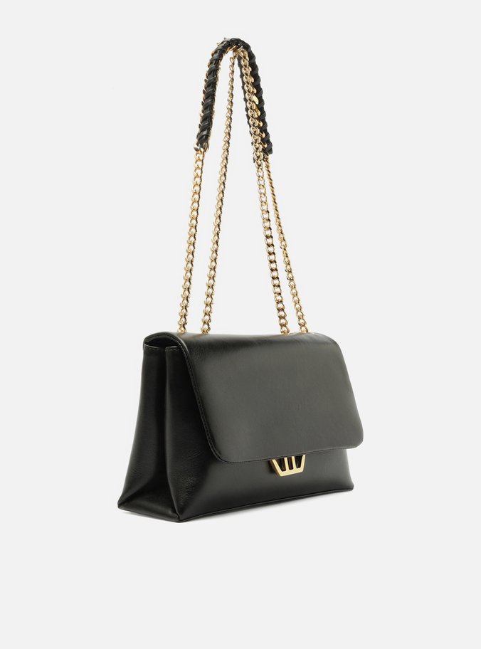 Bolsa Tiracolo Preta Couro Grande Metal