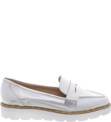 Mocassim Prata Flatform Sola Branca