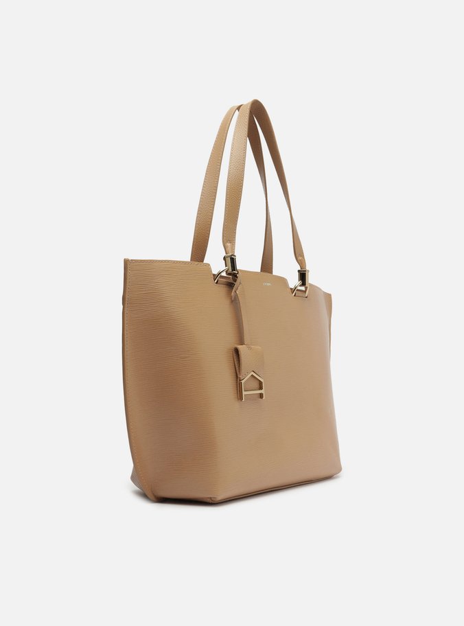 Bolsa Shopping Bege Couro Abraccio Grande