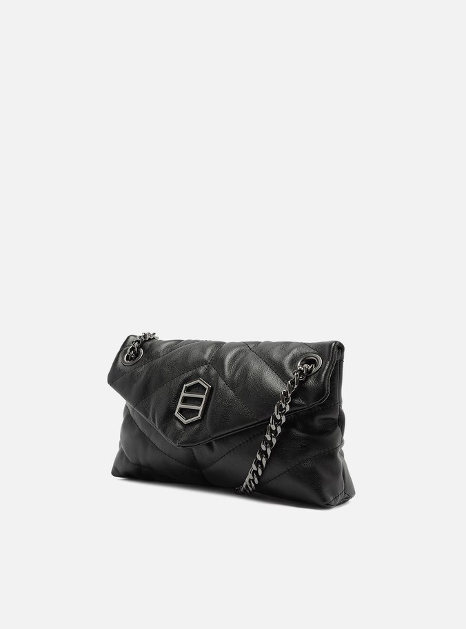 Bolsa Tiracolo Preta Couro Matelassê Média