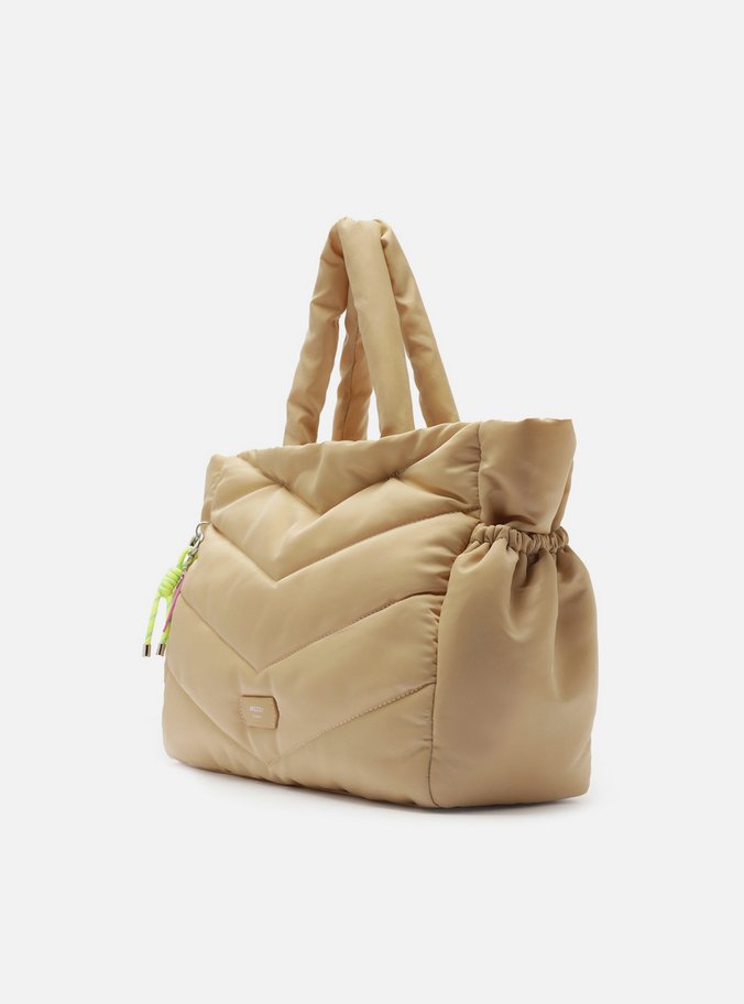 Bolsa Shopping Bege Nylon Grande Puffer
