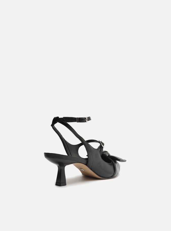 Scarpin Boneca Preto Couro Maxi Laço