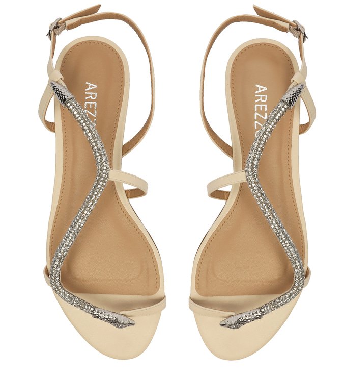 Sandália Rasteira Off-White Snake Strass