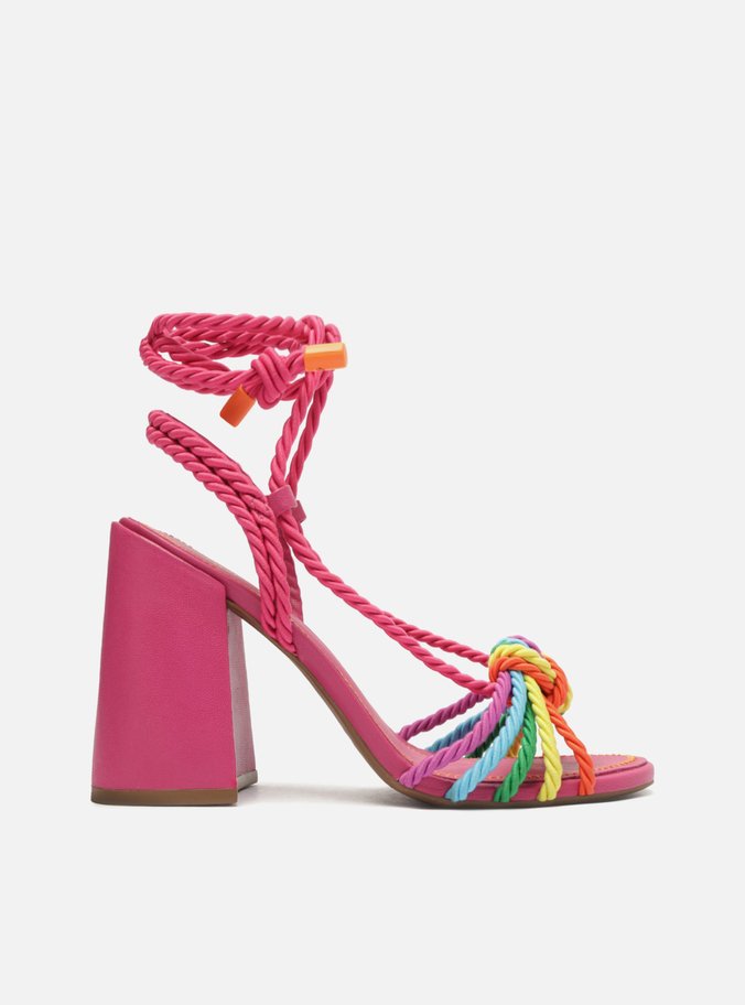 Sandália Colorida Salto Alto Bloco Cordões | Arezzo