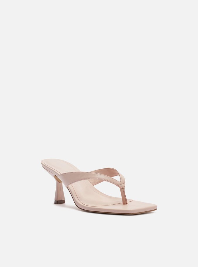 Tamanco Rosa Couro Salto Fino Flip Flop