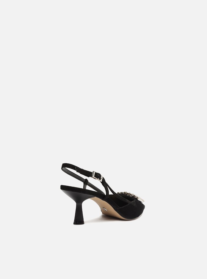 Scarpin Preto Nobuck Bico Fino Slingback Emily