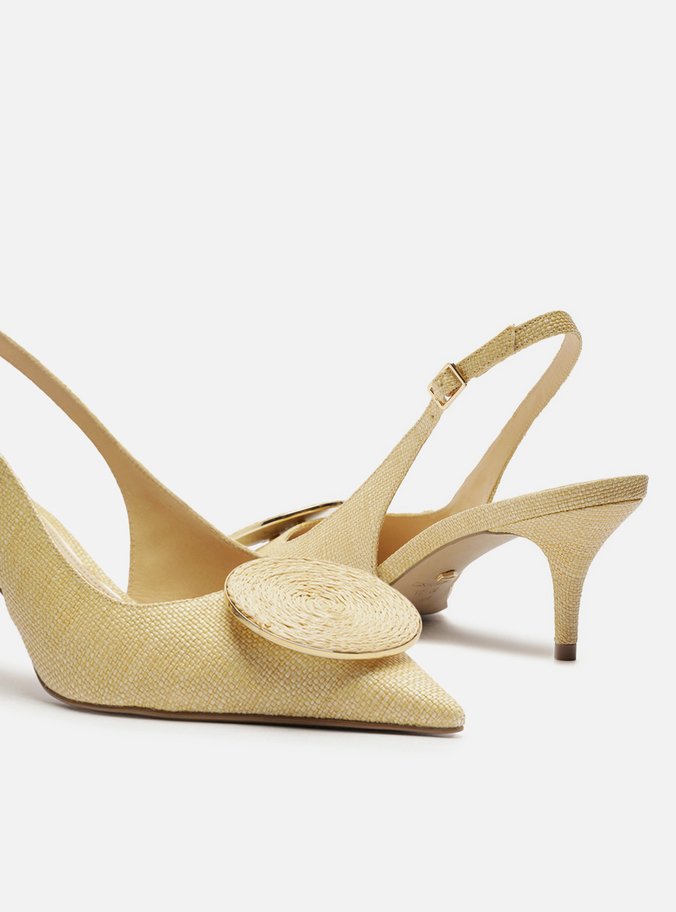 Scarpin Bege Ráfia Slingback Circle