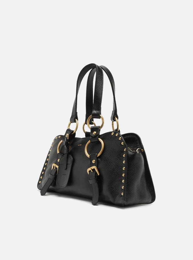 Bolsa Tiracolo Preta Couro Cora Média
