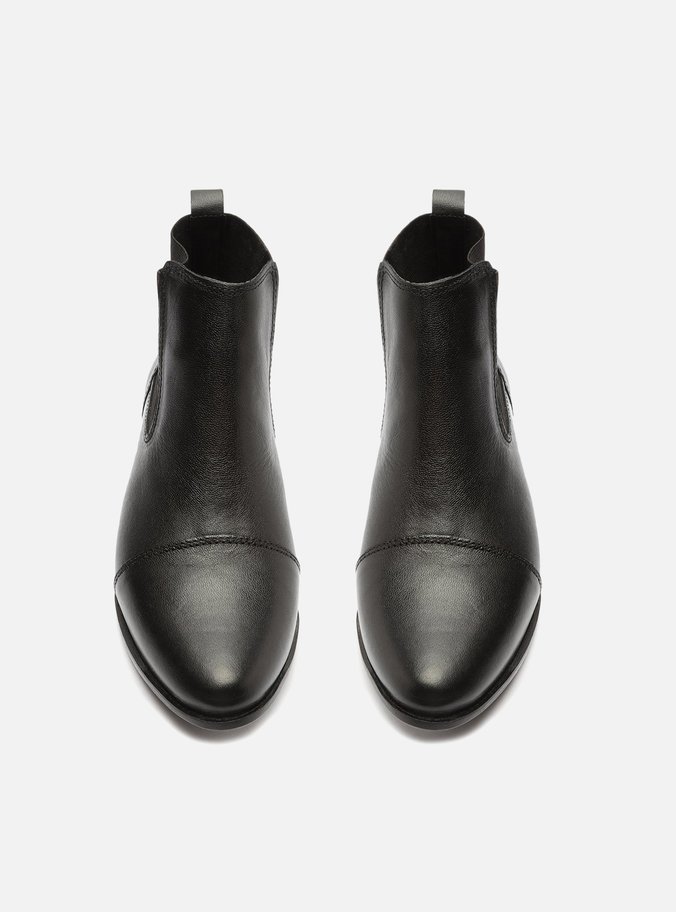 Bota Preta Couro Cano Curto Elástico Chelsea