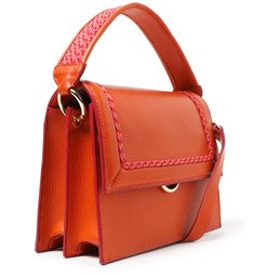 Bolsa Satchel Laranja Couro Turim Média Bolsa Satchel Laranja Couro Turim Média