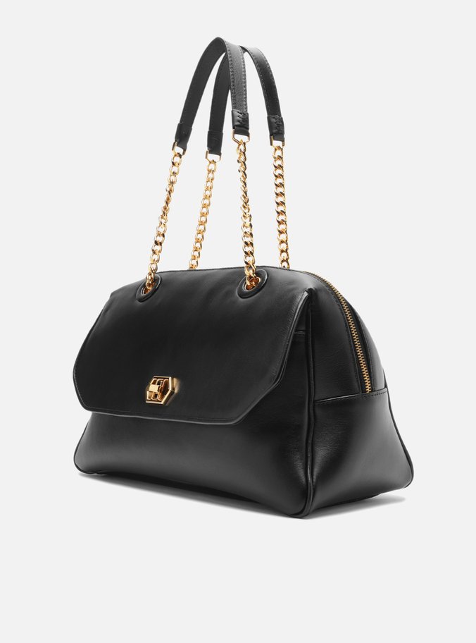 Bolsa Bowling Preta Couro Grande Encaixe Metal