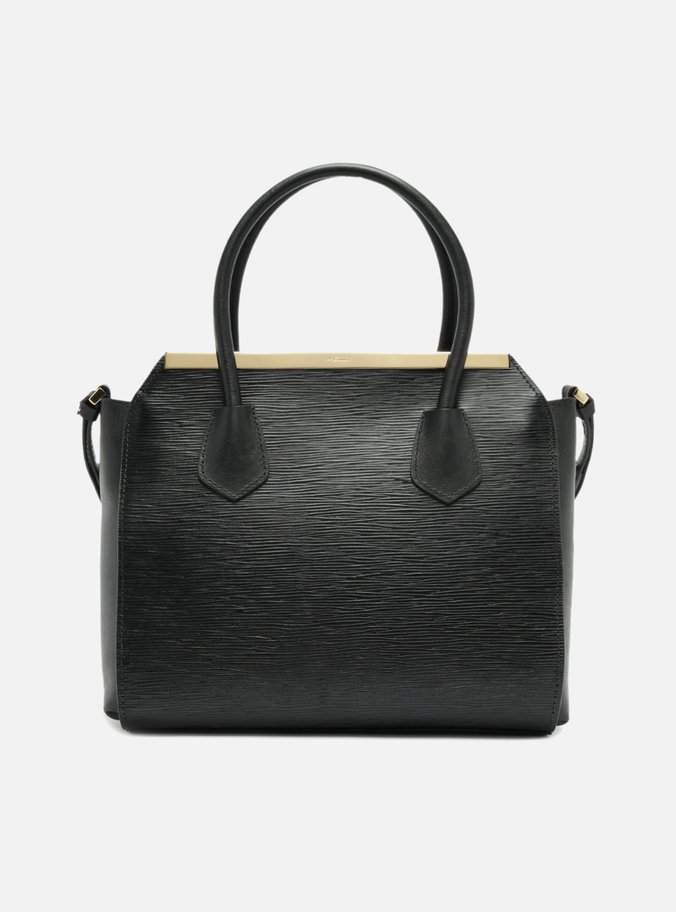 Bolsa Tote Preta Couro Textura Grande Metal