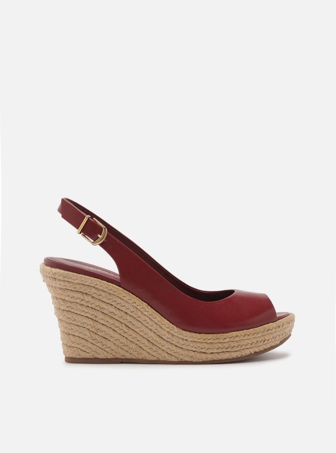 Sandália Vermelha Couro Plataforma Fivela Slingback