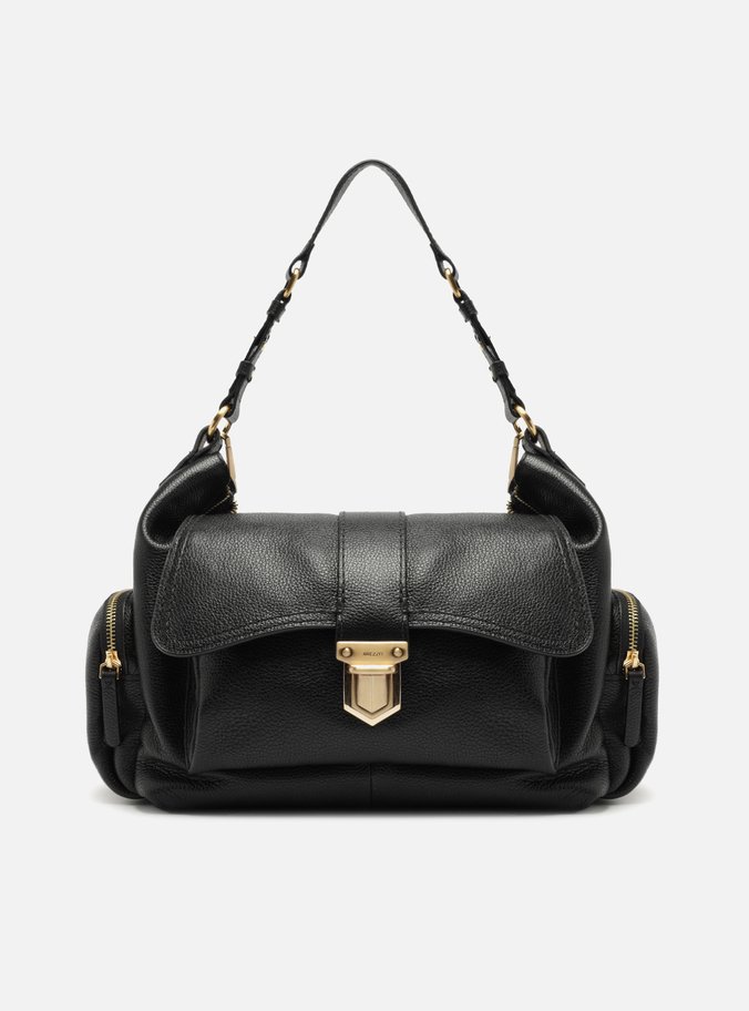 Bolsa Hobo Preta Couro Grande Bolsos
