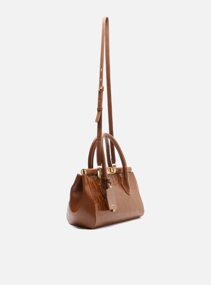 Bolsa Tote Marrom Couro Maxi Croco Média