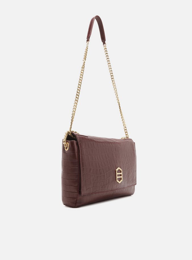 Bolsa Tiracolo Vermelha Couro Croco Média Reversível