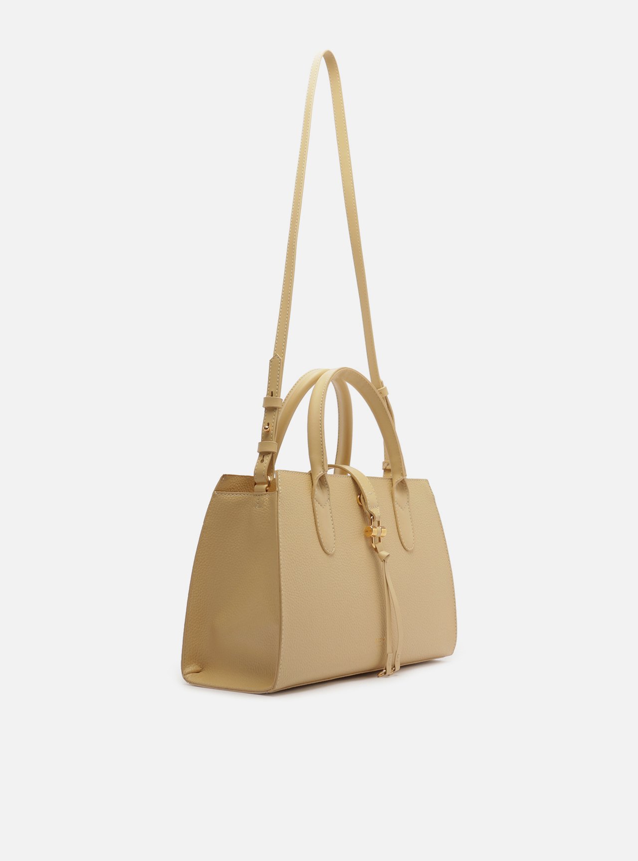 Bolsa Tote Bege Grande Metal Tiras Frontais — foto 5