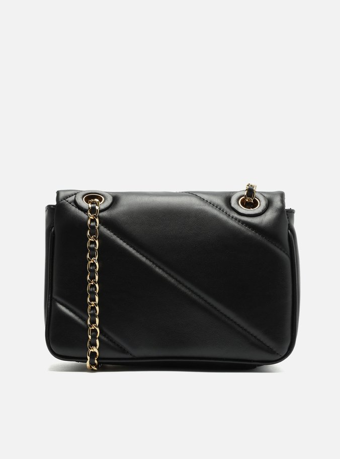 Bolsa Tiracolo Preta Couro Pequena Pingentes