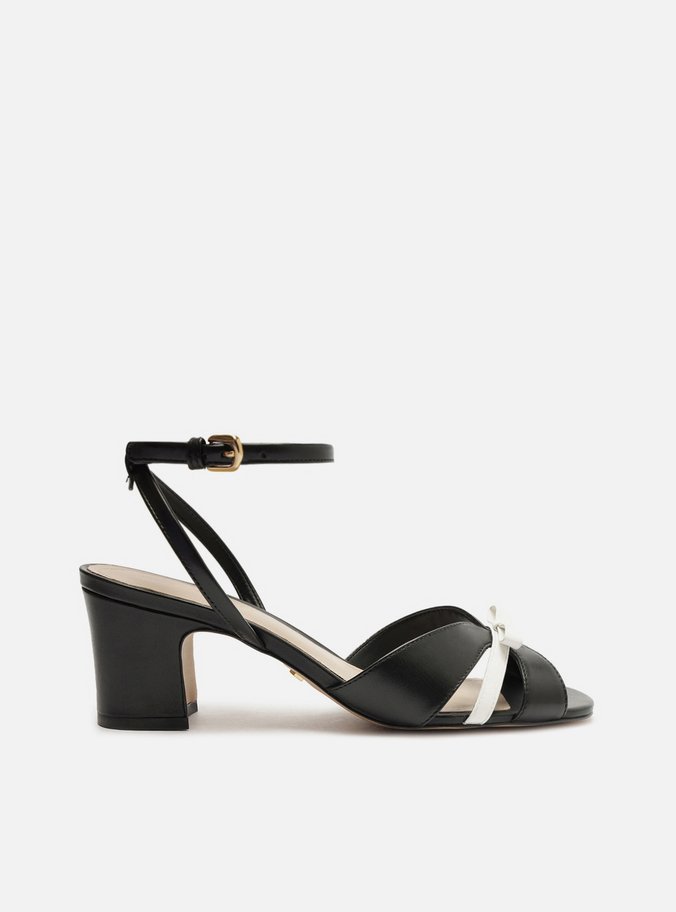 Sandália Metalizada Couro Salto Bloco