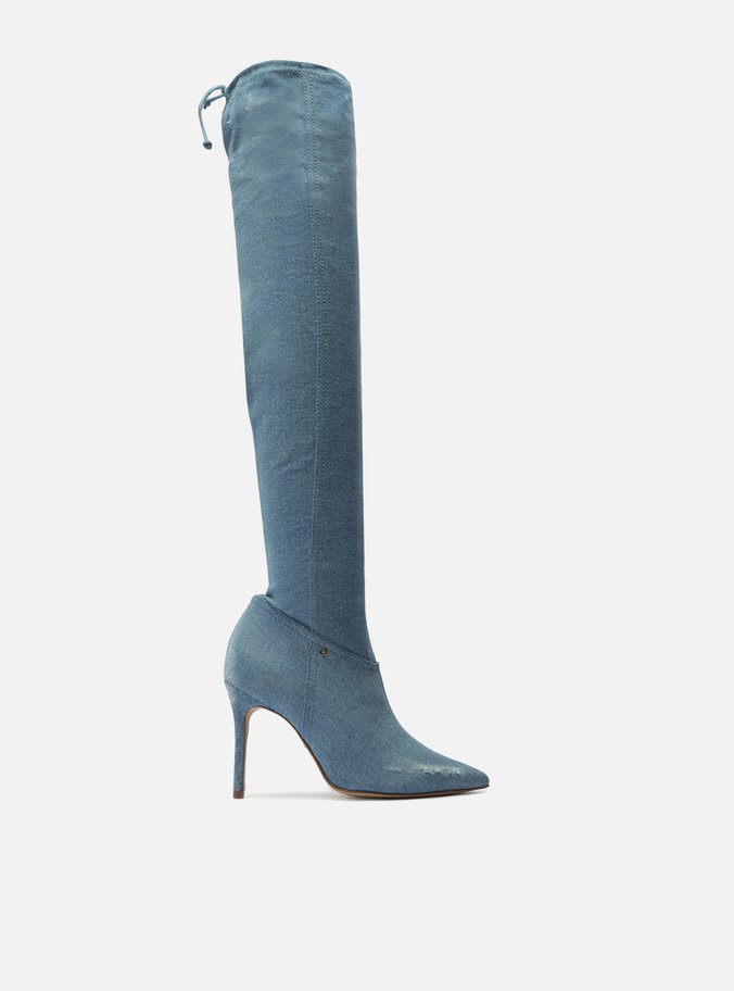 Bota Over The Knee Azul Denim Bico Fino Ivy